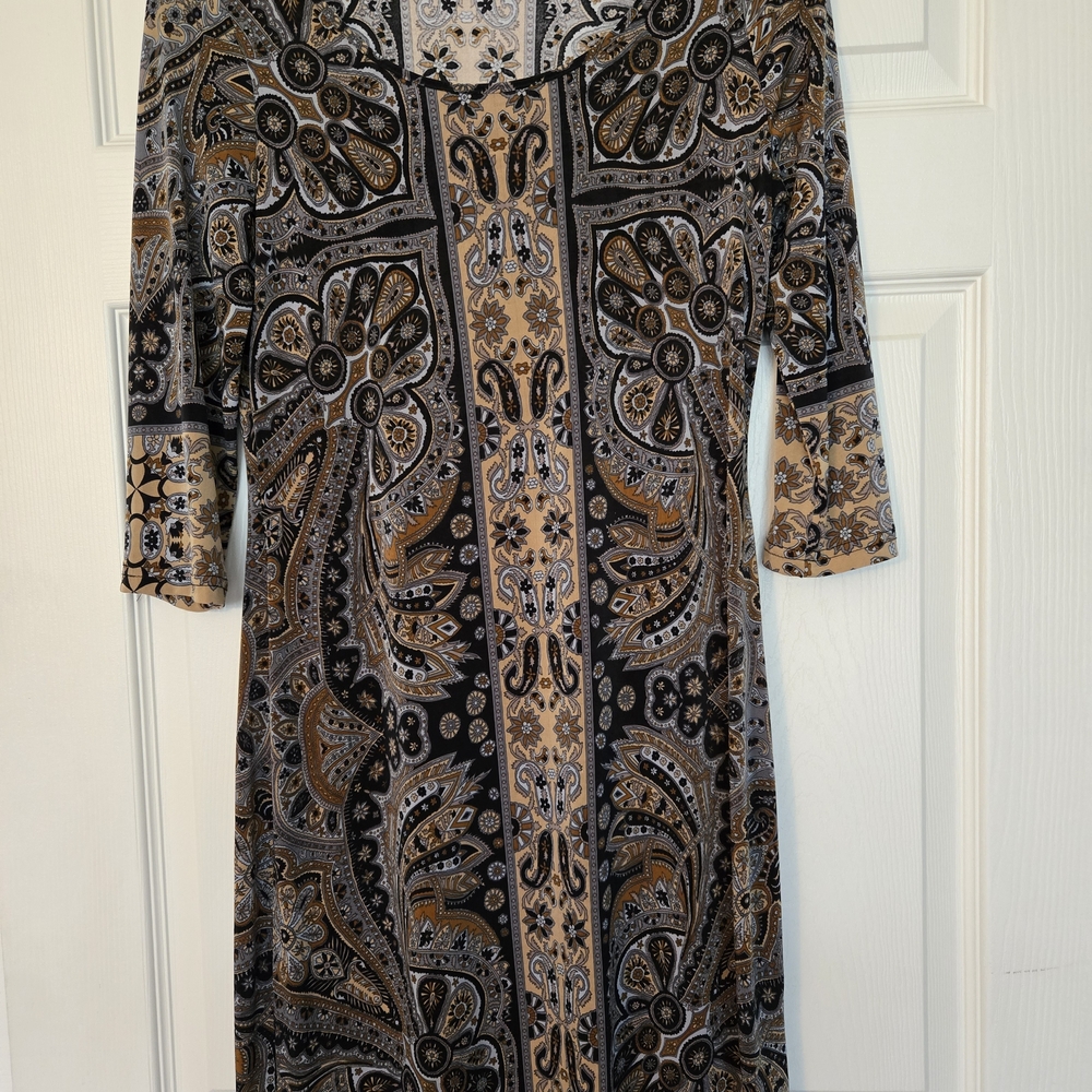 Mlle Gabrielle Black and Brown Paisley Long Sleeve Dress